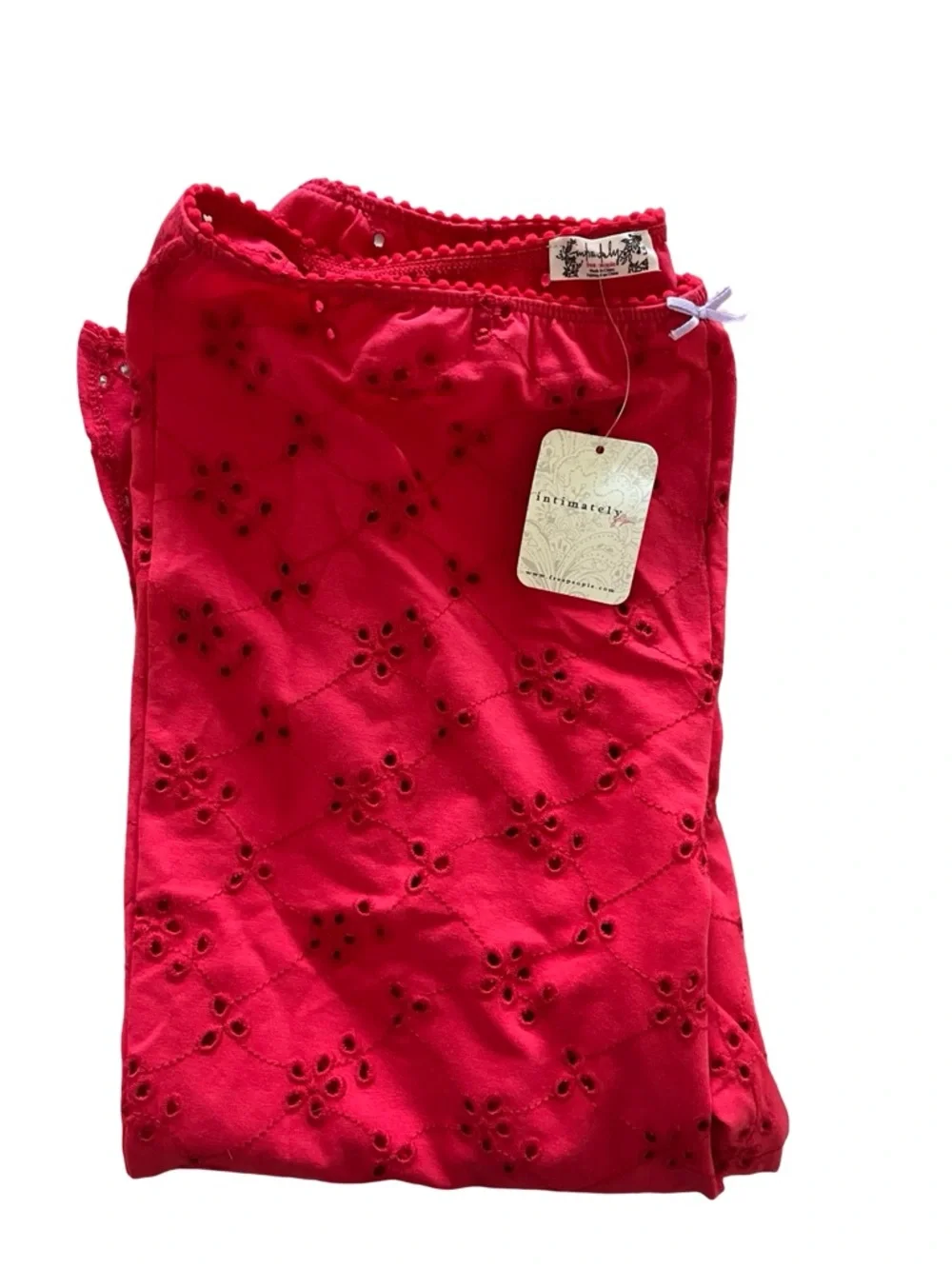 Free People Poppy Red Full Bloom Capris Size L NWT MSRP $48 - Picture 3 of 4